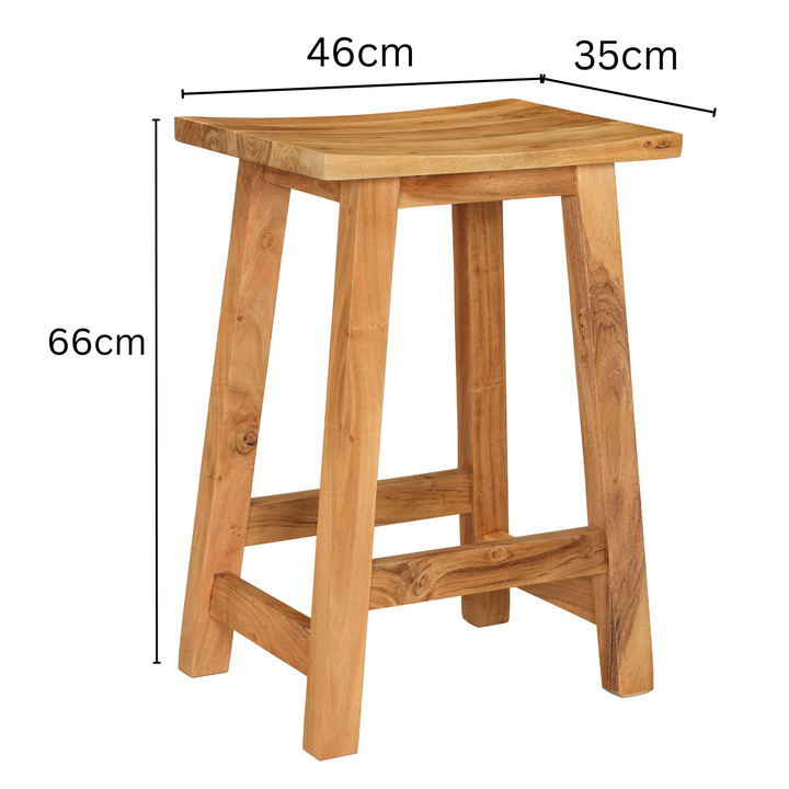 Maya handcrafted mango wood stool – natural finish, 45cm height, buy online in Australia