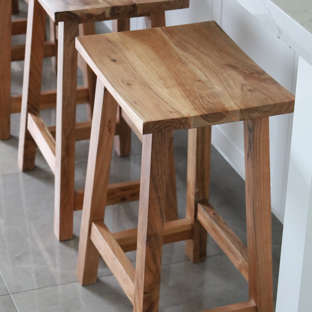 Maya mango wood stool leg close-up – handmade 45cm stool, buy online in Australia