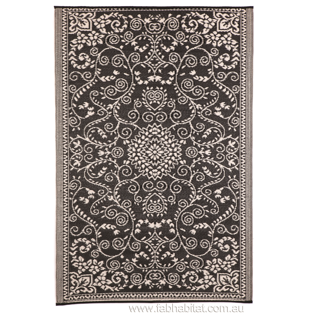 Murano Black and Cream Traditional Reversible Large Rug - Fab Habitat , Recycled Plastic Rugs & Mats, 