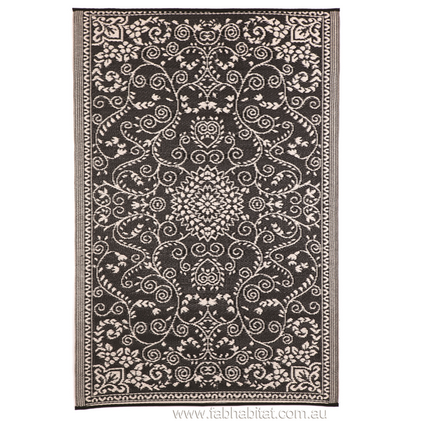 Murano Black and Cream Traditional Reversible Large Rug - Fab Habitat , Recycled Plastic Rugs & Mats, 