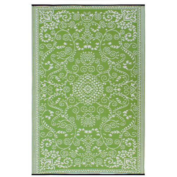 Murano Lime and Cream Traditional Recycled Plastic Reversible Outdoor Rug - Fab Habitat , Recycled Plastic Rugs & Mats, 