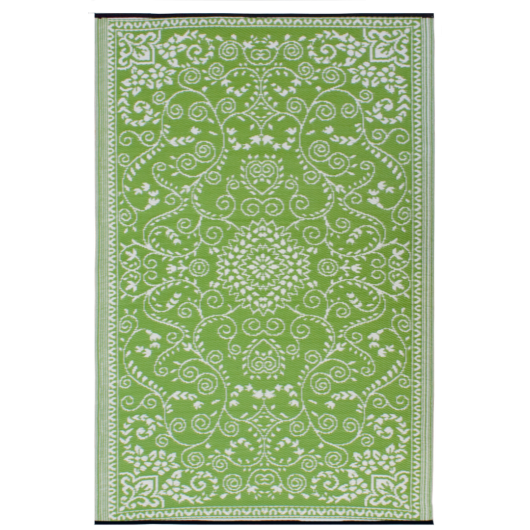 Murano Lime and Cream Traditional Recycled Plastic Reversible Outdoor Rug - Fab Habitat , Recycled Plastic Rugs & Mats, 