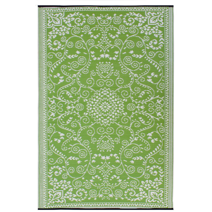 Murano Lime and Cream Traditional Recycled Plastic Reversible Outdoor Rug - Fab Habitat , Recycled Plastic Rugs & Mats, 