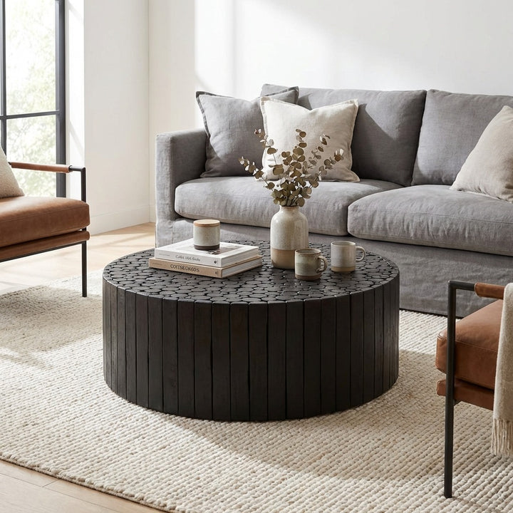 Musca Black Wooden Round Coffee Table