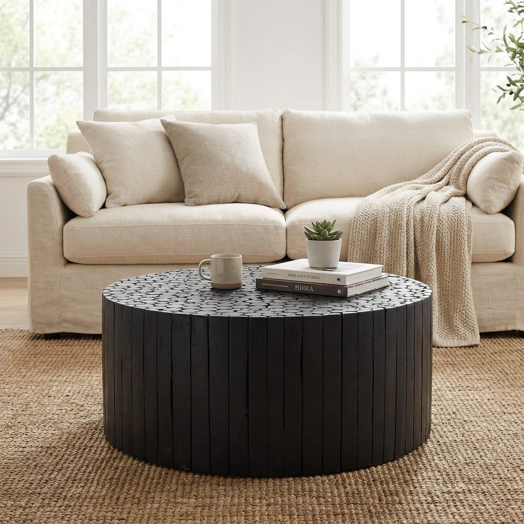 Musca Black Wooden Round Coffee Table