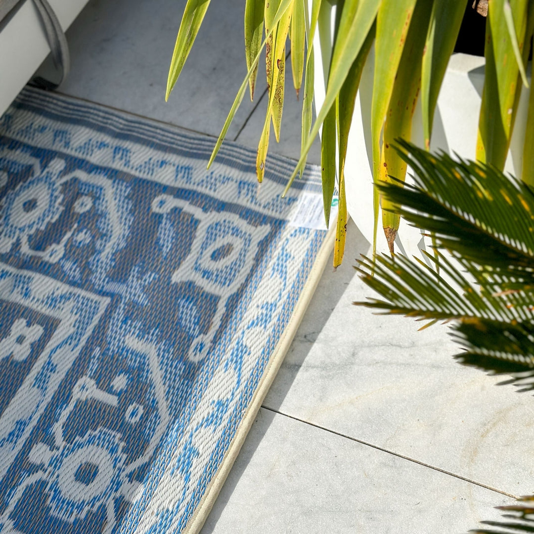 Nain Blue Recycled Plastic Reversible Large Outdoor Rug - Fab Habitat , Recycled Plastic Rugs & Mats, 