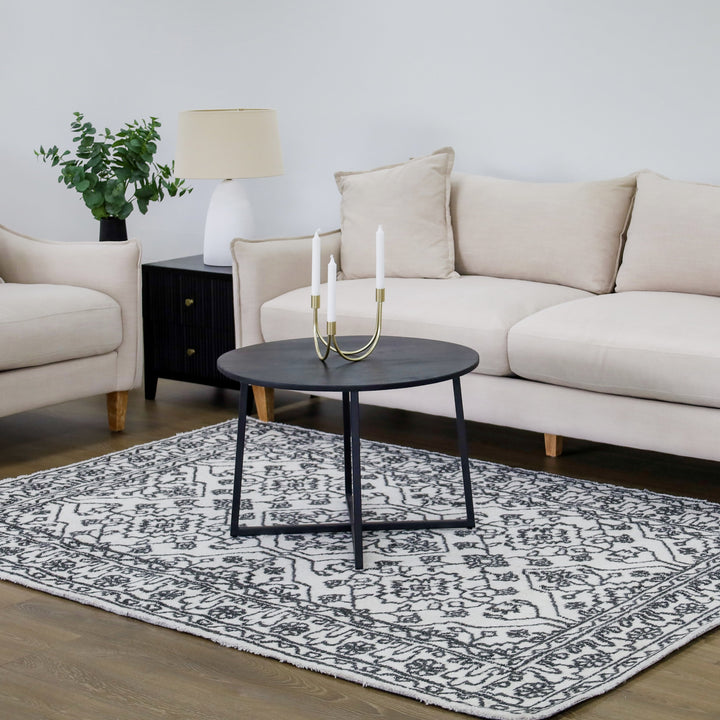 Neel Ivory and Black 100% Wool Rug