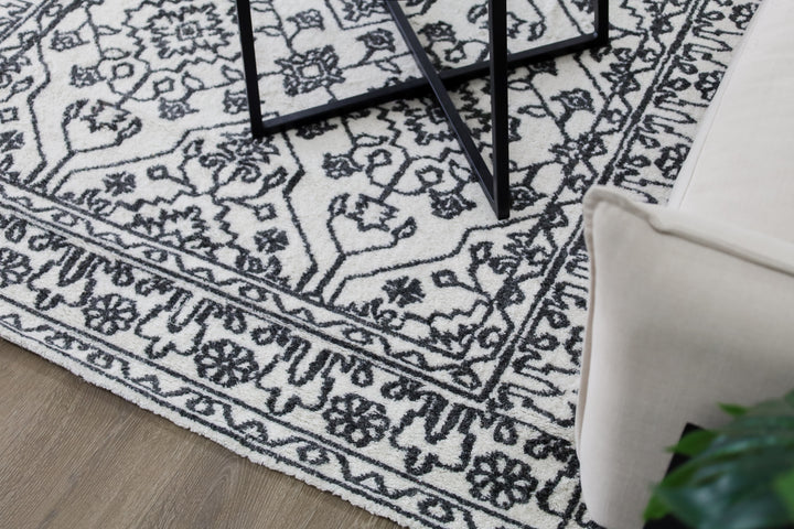 Neel Ivory and Black 100% Wool Rug