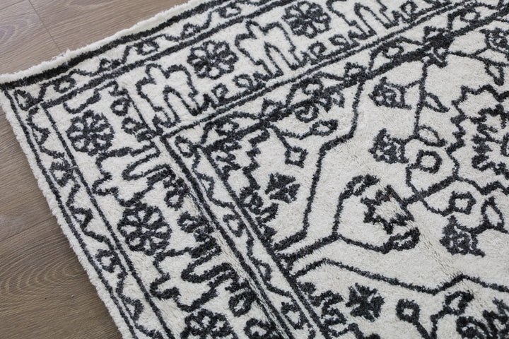 Neel Ivory and Black 100% Wool Rug