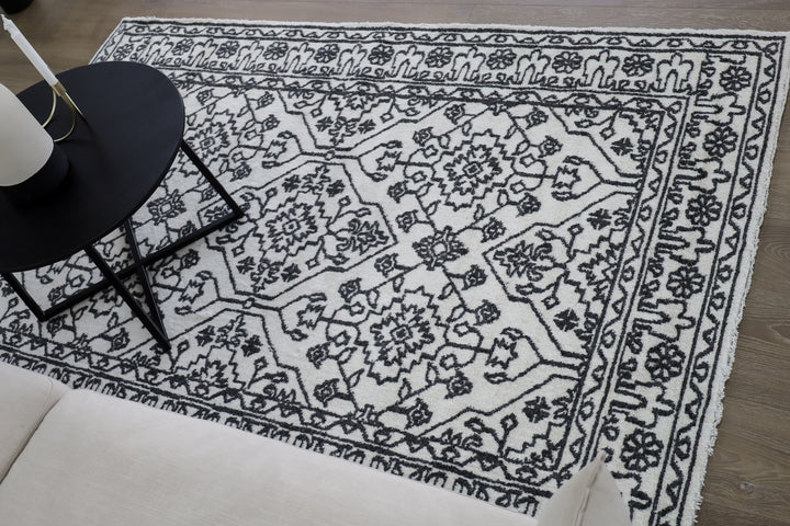 Neel Ivory and Black 100% Wool Rug