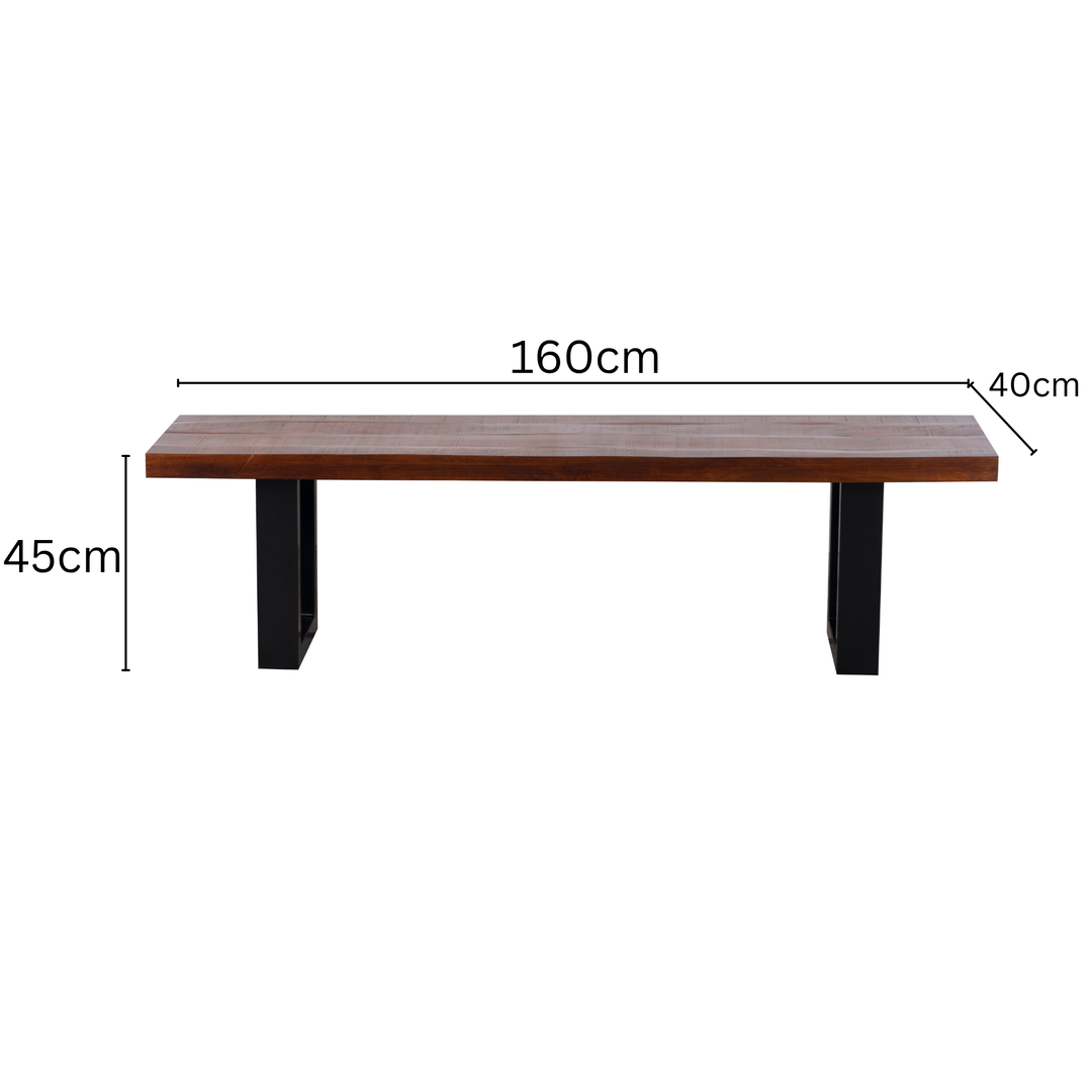 Nova Walnut 3 Seater Long Wooden Seating Bench with Metal Legs - 160 cm