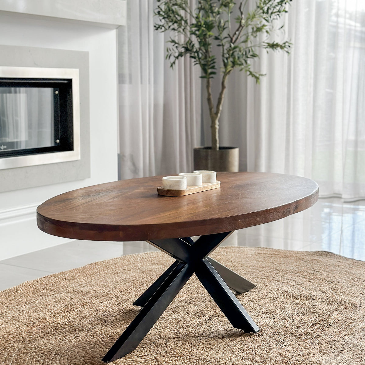 Nova Walnut Finish 130 CM Wooden Oval Coffee Table - Fab Habitat , Coffee Tables, 