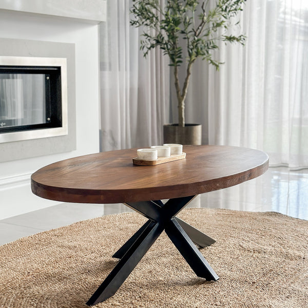 Nova Walnut Finish 130 CM Wooden Oval Coffee Table - Fab Habitat , Coffee Tables, 