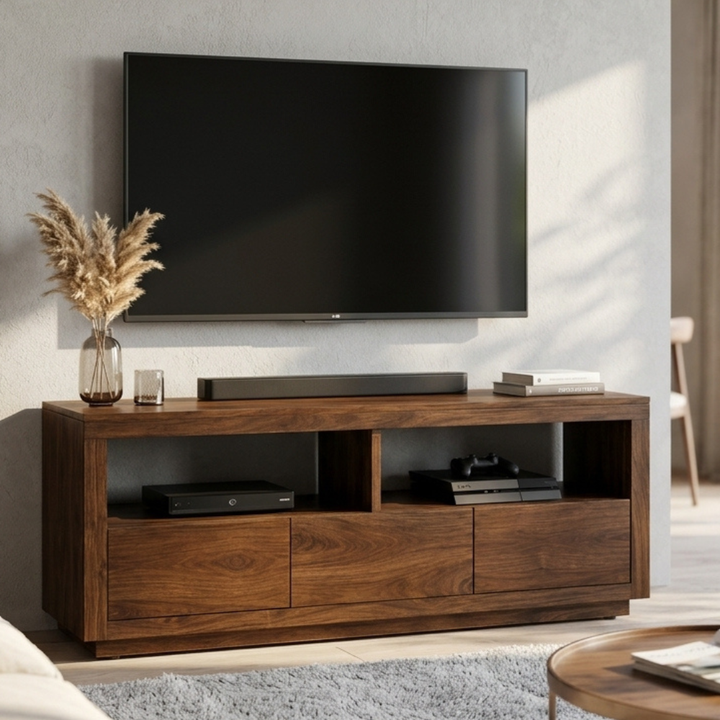 Nyra Walnut 140cm Entertainment TV Unit with 3 Drawers