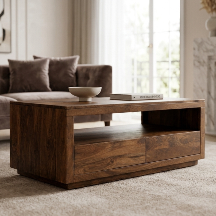 Nyra Walnut Coffee Table with 2 Drawers