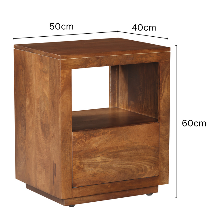 Nyra Natural Side Table with Shelf – Timber Bedside Table – Buy Online in Australia