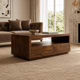 Nyra Walnut Coffee Table with 2 Drawers