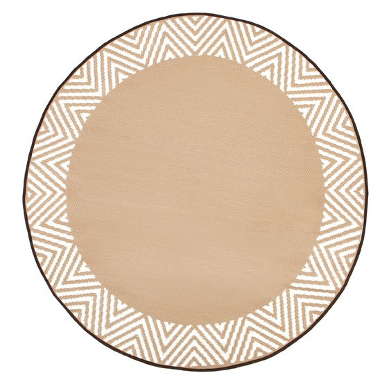Olympia Beige and White Modern Large Round Outdoor Rug - Fab Habitat , Recycled Plastic Rugs & Mats, 