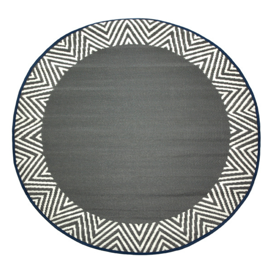 Olympia Grey and White Round Recycled Plastic Reversible Outdoor Rug - Fab Habitat , Recycled Plastic Rugs & Mats, 