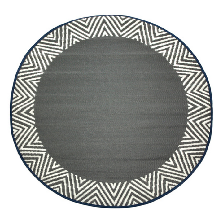 Olympia Grey and White Round Recycled Plastic Reversible Outdoor Rug - Fab Habitat , Recycled Plastic Rugs & Mats, [product_size],