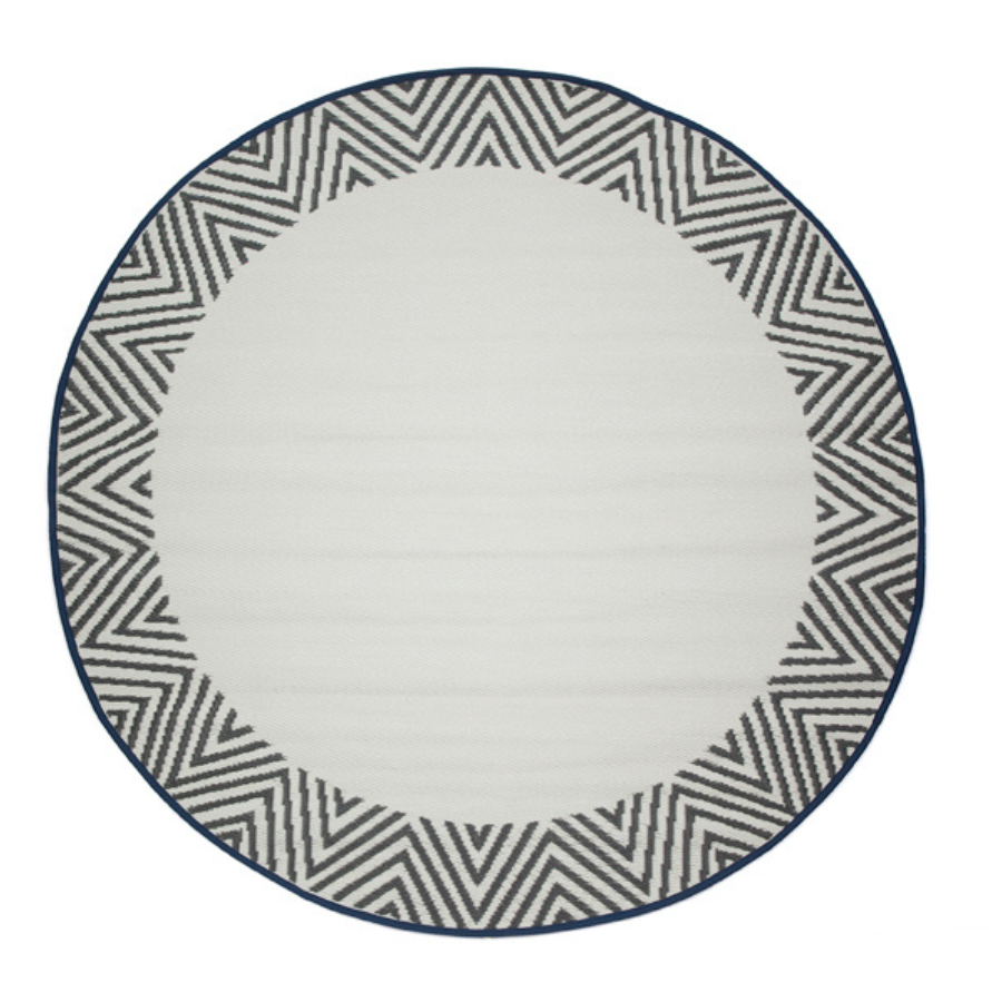 Olympia Grey and White Round Recycled Plastic Reversible Outdoor Rug - Fab Habitat , Recycled Plastic Rugs & Mats, [product_size],