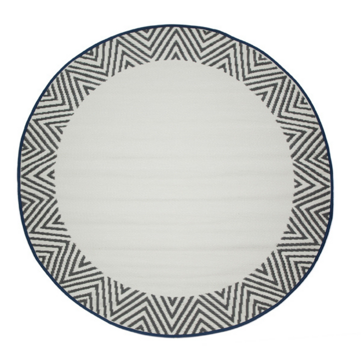 Olympia Grey and White Round Recycled Plastic Reversible Outdoor Rug - Fab Habitat , Recycled Plastic Rugs & Mats, [product_size],
