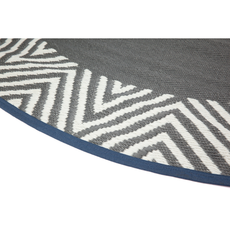 Olympia Grey and White Round Recycled Plastic Reversible Outdoor Rug - Fab Habitat , Recycled Plastic Rugs & Mats, 