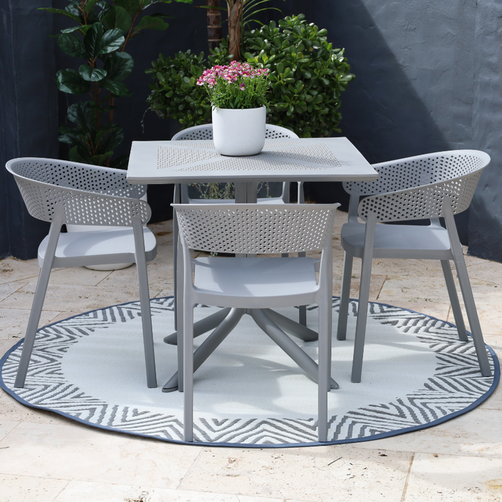 Olympia Grey and White Round Recycled Plastic Reversible Outdoor Rug - Fab Habitat , Recycled Plastic Rugs & Mats, [product_size],