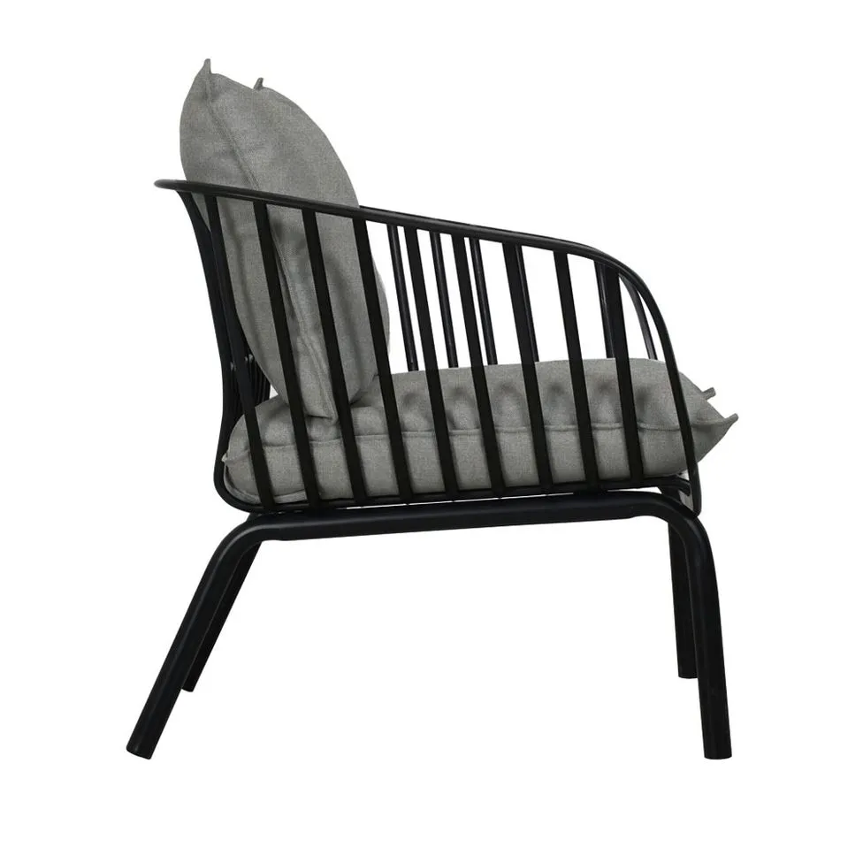 Owen Black Outdoor Chair with Grey Cushion - Set of 2