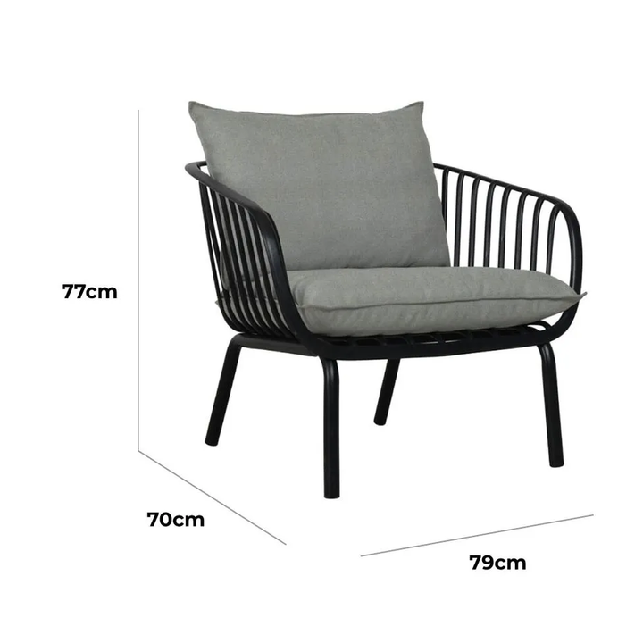 Owen Black Outdoor Chair with Grey Cushion - Set of 2