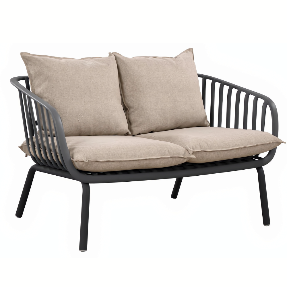 Owen Black Modern Outdoor 2-Seater Sofa with Warm Grey Cushion