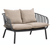 Owen Black Modern Outdoor 2-Seater Sofa with Warm Grey Cushion