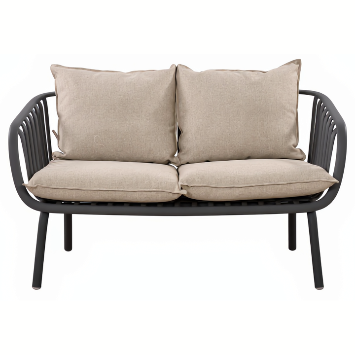 Owen Black Modern Outdoor 2-Seater Sofa with Grey Cushion