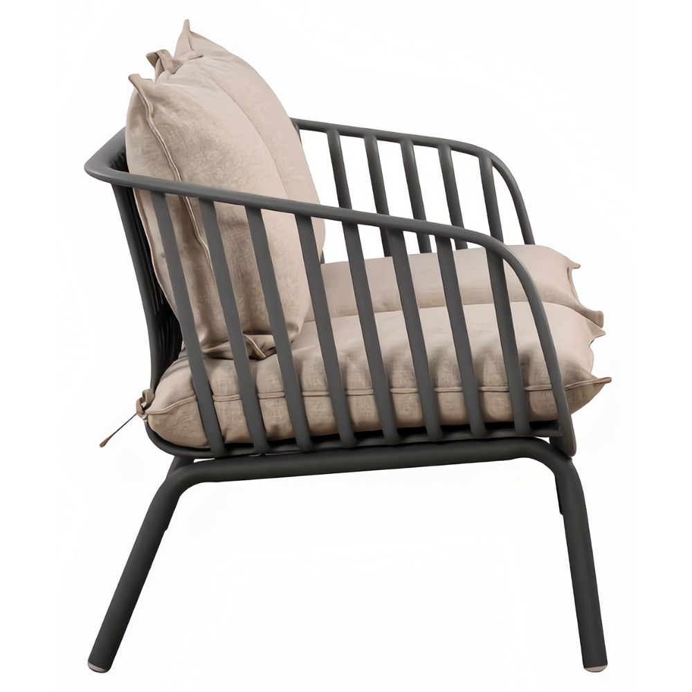 Owen Black Modern Outdoor 2-Seater Sofa with Warm Grey Cushion