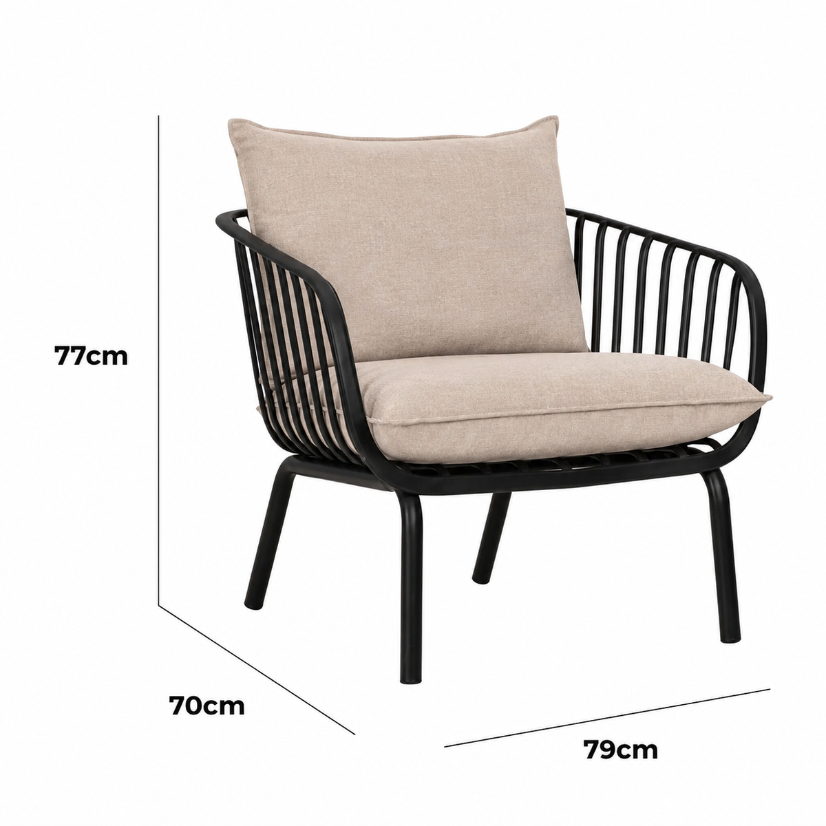 Owen Black Outdoor Chair with Warm Grey Cushion - Set of 2
