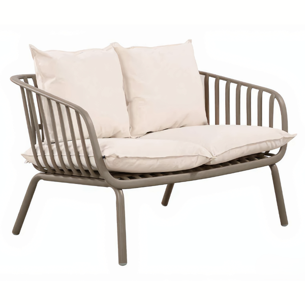 Owen Light Grey Modern Outdoor 2-Seater Sofa with Cream Cushion