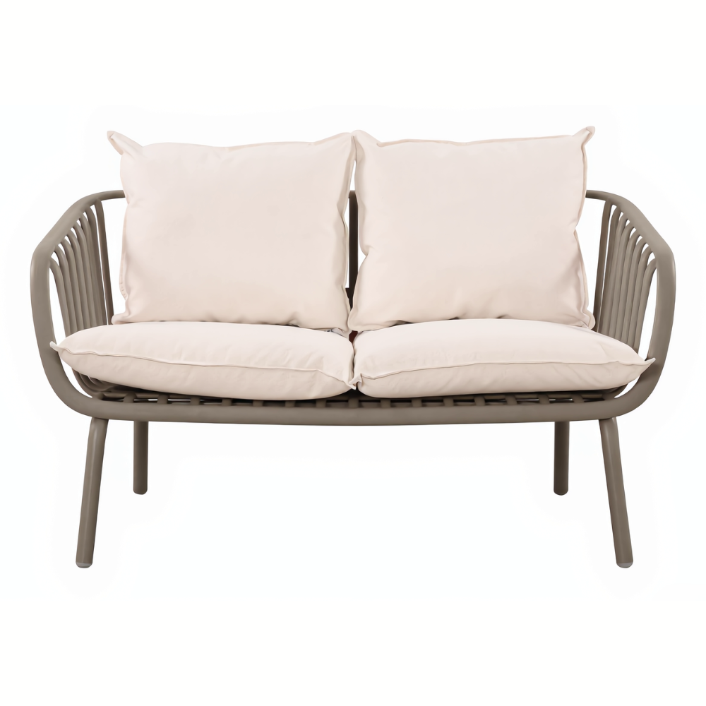Owen Light Grey Modern Outdoor 2-Seater Sofa with Cream Cushion
