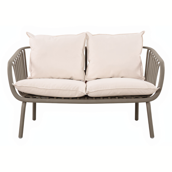 Owen Light Grey Modern Outdoor 2-Seater Sofa with Cream Cushion