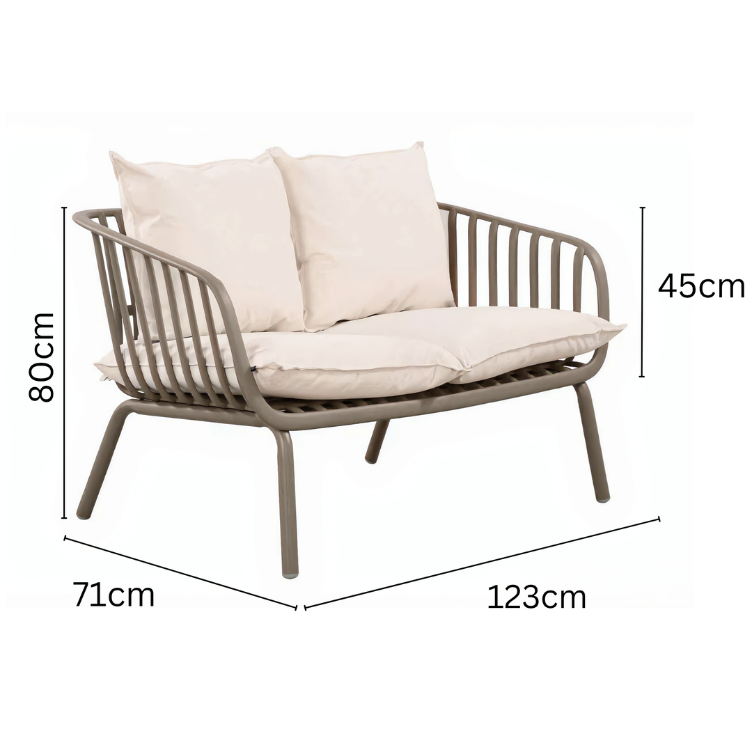 Owen Light Grey Modern Outdoor 2-Seater Sofa with Cream Cushion