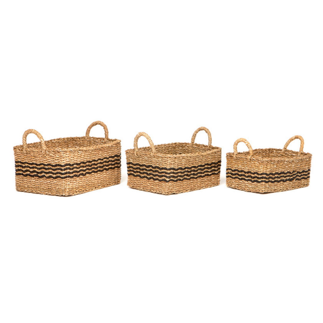 Set Of 3 Palash Handmade Jute & Seagrass Rectangular Storage Basket with Handles - Fab Habitat , Storage Baskets, 
