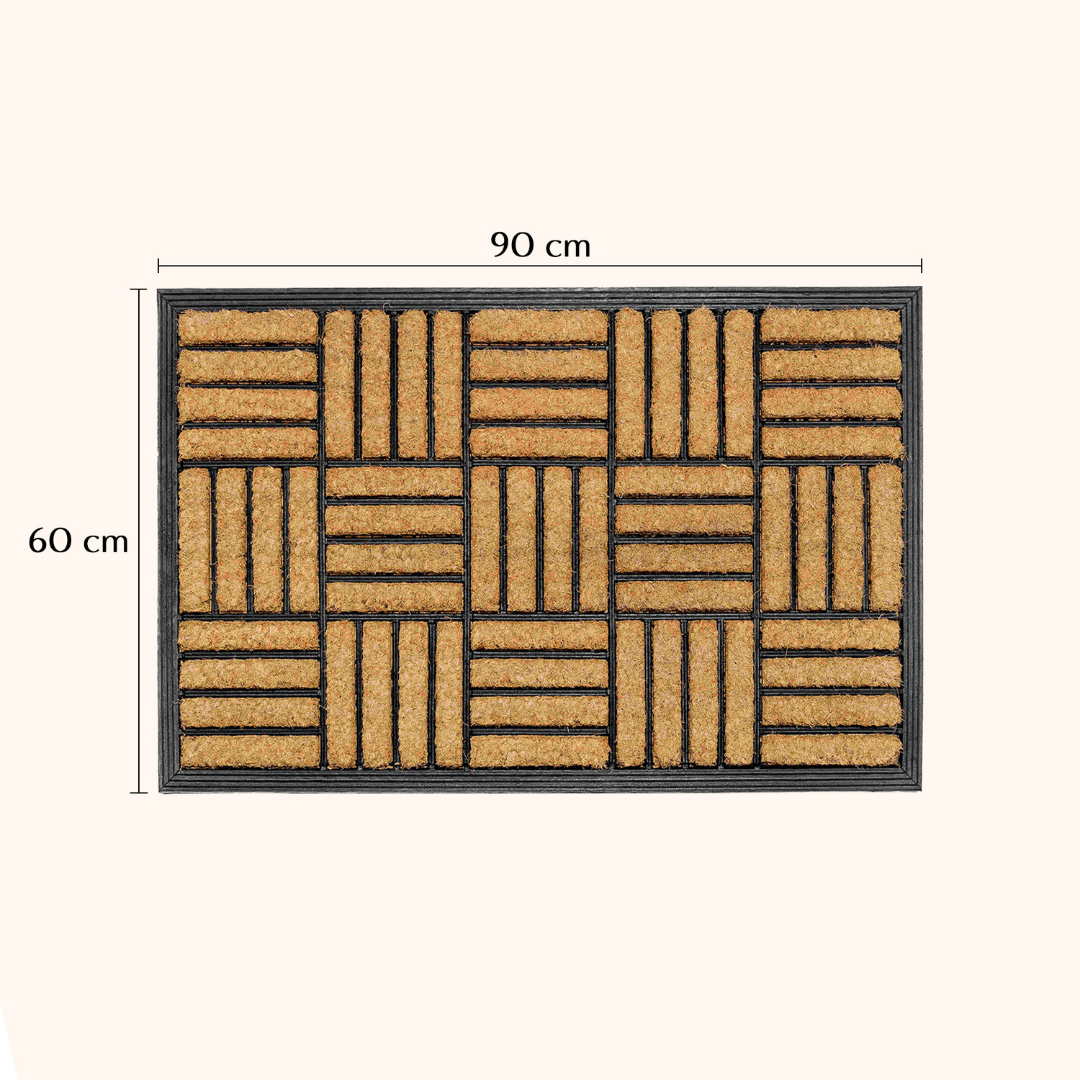 Parquet Tiles Geometrical Rubber Bordered Coir Doormat - Fab Habitat , Doormats, [product_size],
