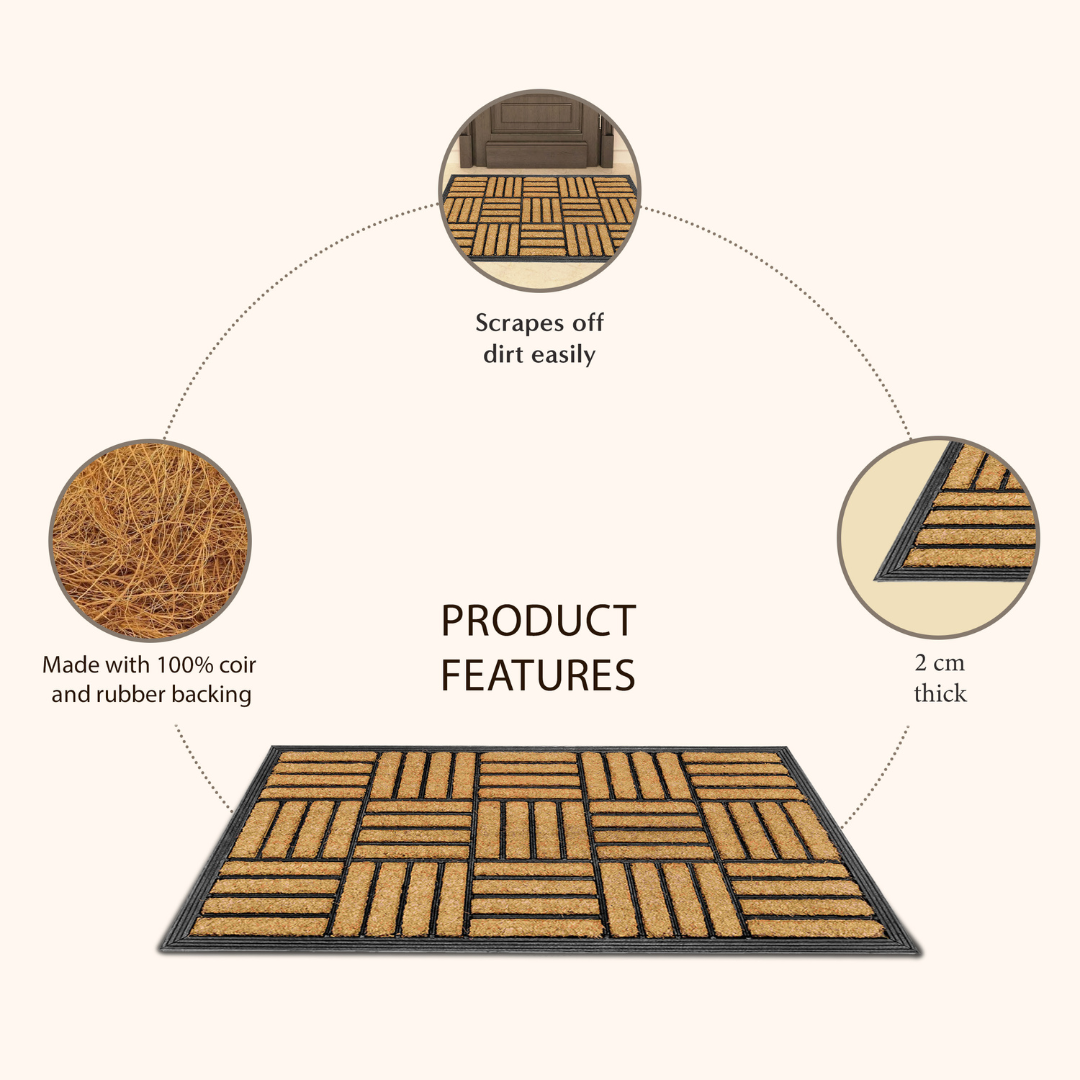 Parquet Tiles Geometrical Rubber Bordered Coir Doormat - Fab Habitat , Doormats, 
