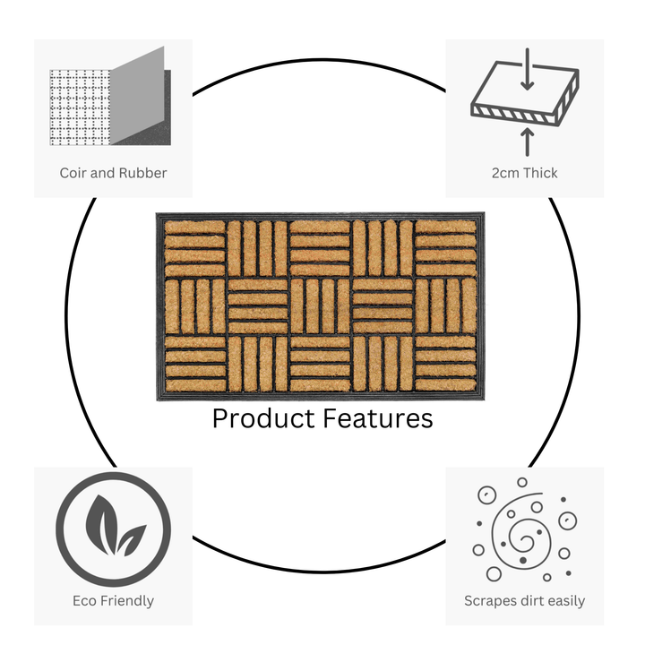 Parquet Tiles Geometrical Rubber Bordered Coir Doormat