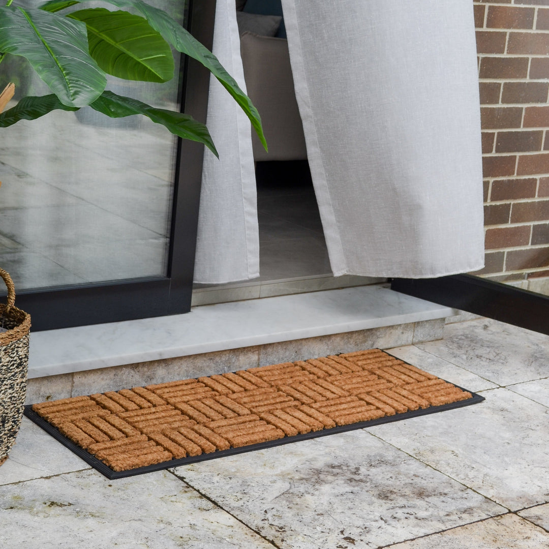 Parquet Tiles Geometrical Rubber Bordered Coir Doormat - Fab Habitat , Doormats, [product_size],