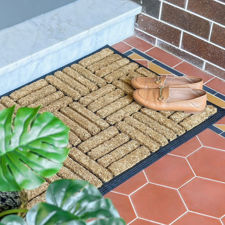 Parquet Tiles Geometrical Rubber Bordered Coir Doormat - Fab Habitat , Doormats, [product_size],