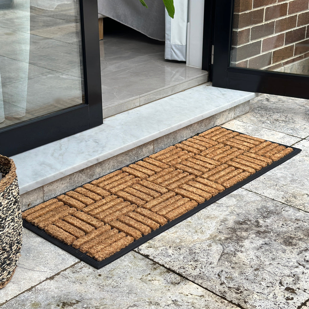 Parquet Tiles Geometrical Rubber Bordered Coir Doormat - Fab Habitat , Doormats, [product_size],