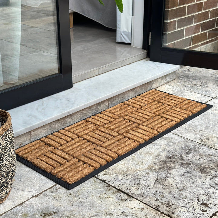 Parquet Tiles Geometrical Rubber Bordered Coir Doormat - Fab Habitat , Doormats, [product_size],