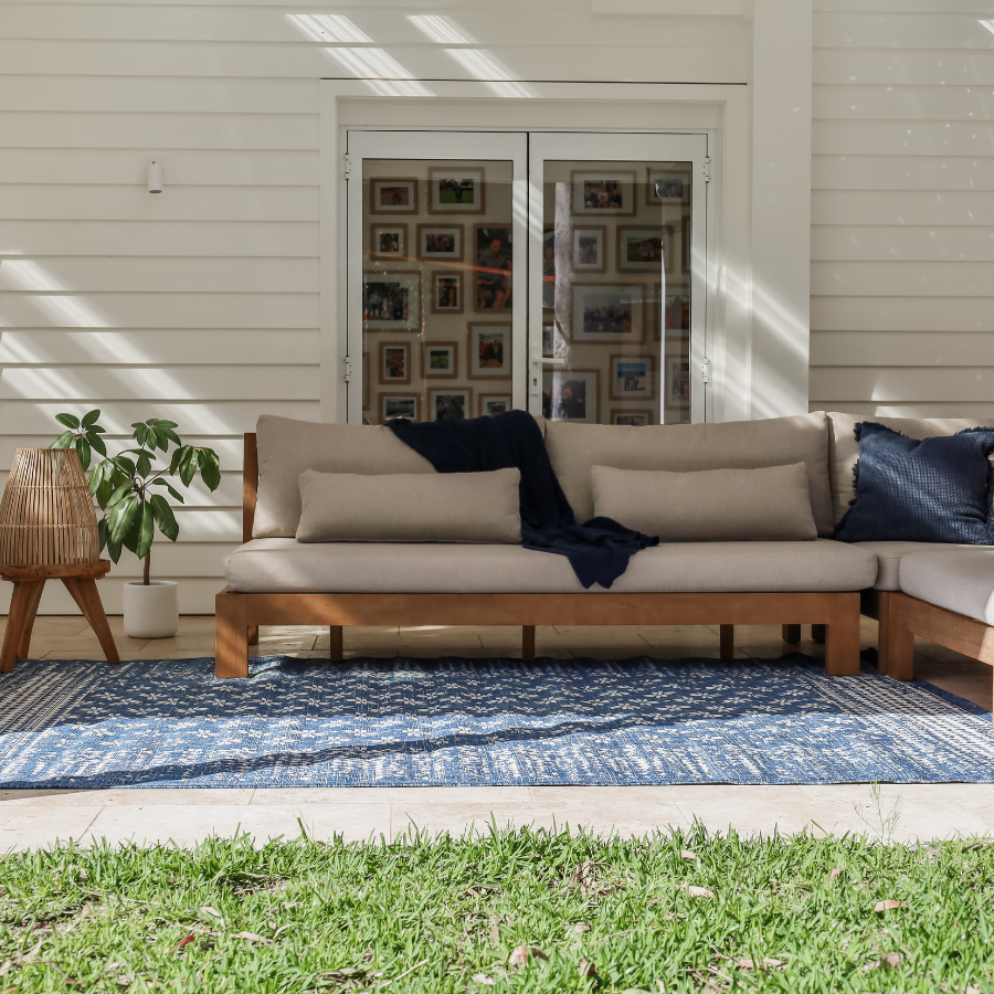 Pearl Blue Floral Polypropylene Large Rug - Fab Habitat , Outdoor Rugs, [product_size],