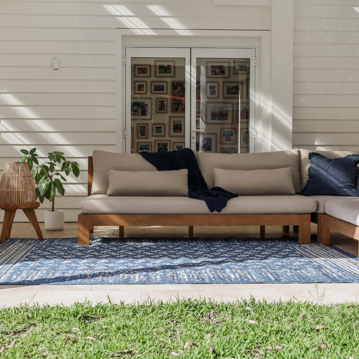 Pearl Blue Floral Polypropylene Large Rug - Fab Habitat , Outdoor Rugs, [product_size],