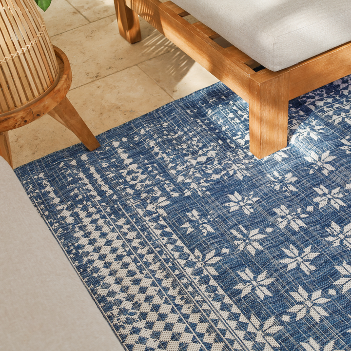 Pearl Blue Floral Polypropylene Large Rug - Fab Habitat , Outdoor Rugs, [product_size],